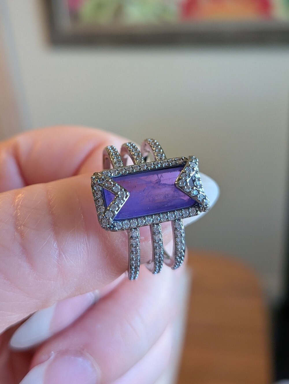 Amethyst Rectangle Triple-Band Cocktail Ring | Bomb Party Audacious Dazzle Sz 8